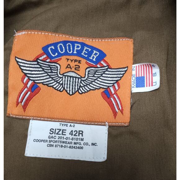 Cooper Type A-2 USAF Brown Leather Bomber Pilot Flight Jacket Coat Size 42R - Picture 4 of 6